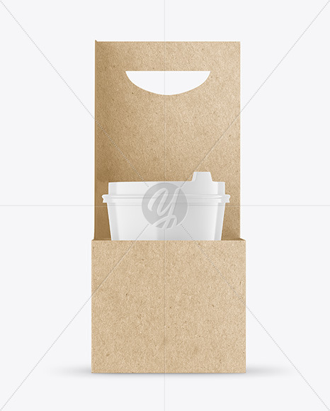 Glossy Coffee Cups in Kraft Paper Holder Mockup