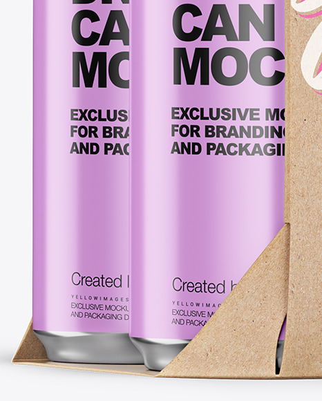 Carton Pack W/ 4 Glossy Cans Mockup