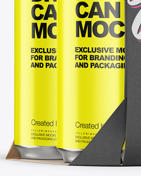 Carton Pack W/ 4 Glossy Cans Mockup