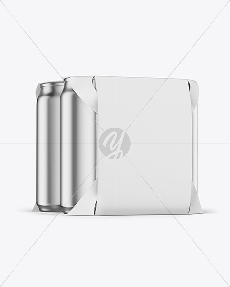 Carton Pack W/ 4 Matte Metallic Cans Mockup