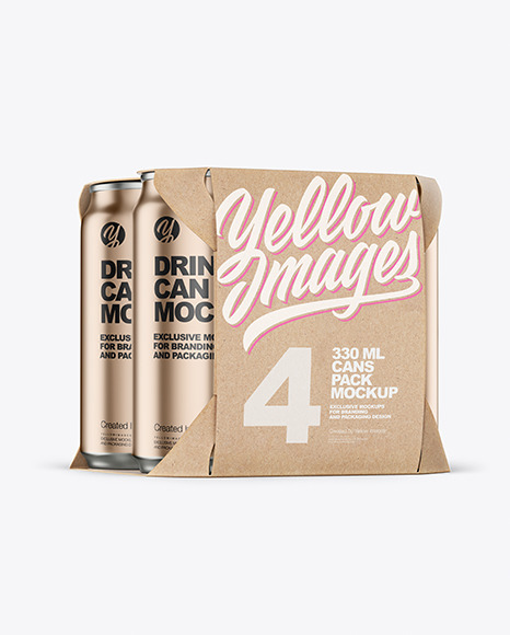 Carton Pack W/ 4 Matte Metallic Cans Mockup