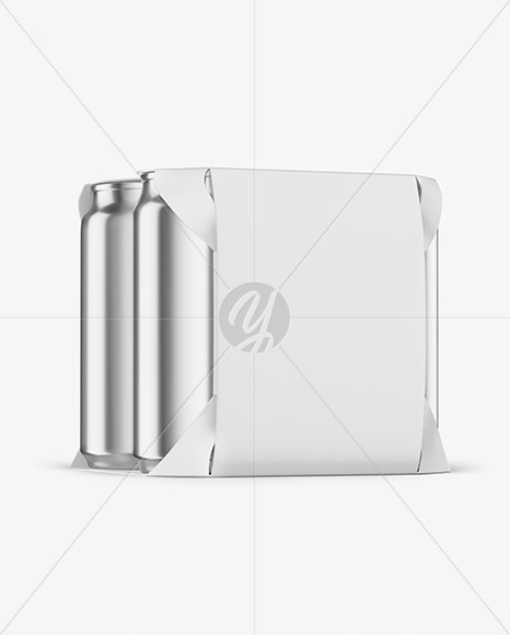 Carton Pack W/ 4 Glossy Metallic Cans Mockup