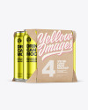 Carton Pack W/ 4 Glossy Metallic Cans Mockup