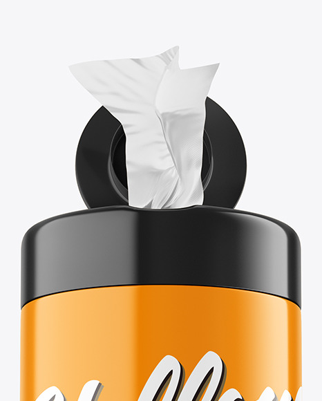 Opened Glossy Wet Wipes Jar Mockup