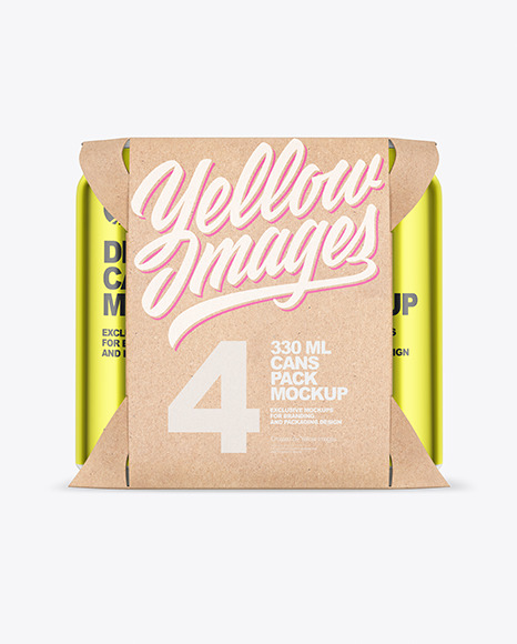 Carton Pack W/ 4 Glossy Metallic Cans Mockup