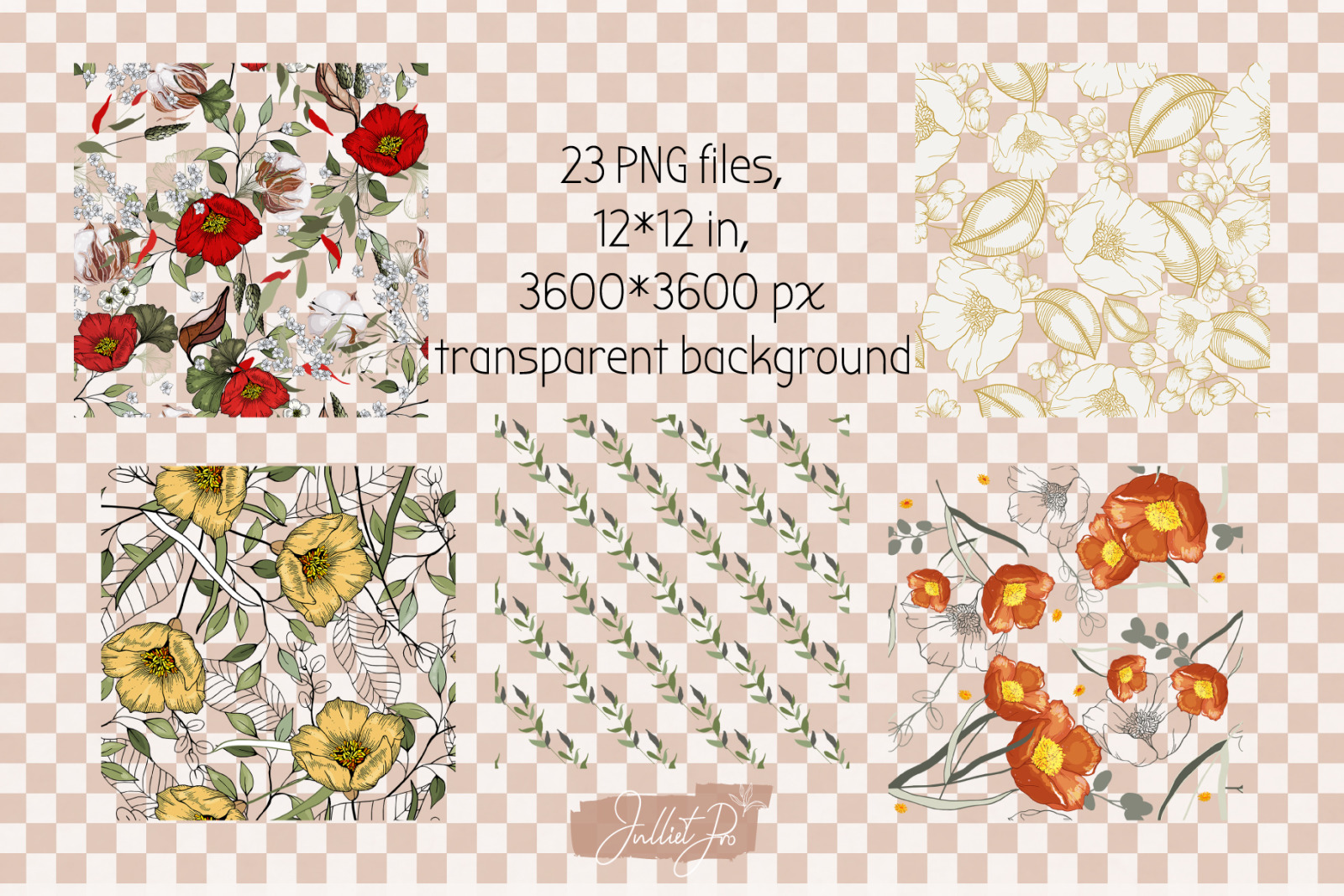 Flower Digital Paper Floral Seamless Designs, Summer Bundle Botanical ...