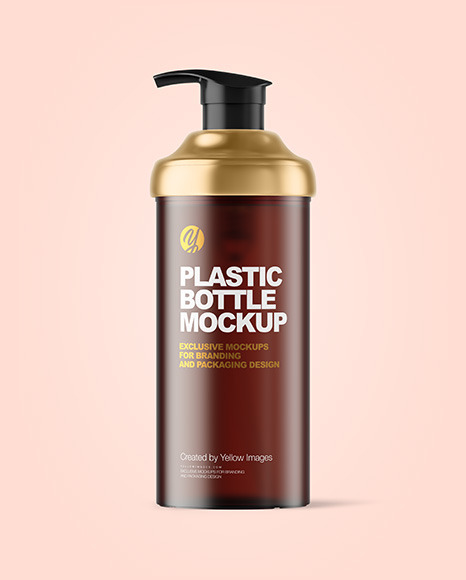 Frosted Amber Cosmetic Bottle with Pump Mockup