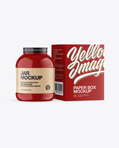 Glossy Plastic Jar with Box Mockup