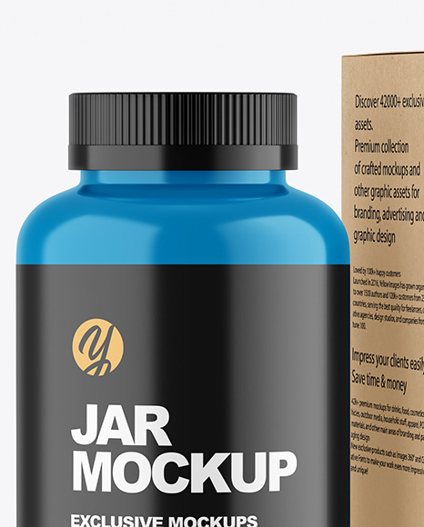 Glossy Plastic Jar with Kraft Box Mockup