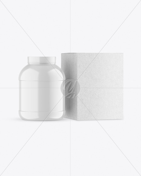 Glossy Plastic Jar with Kraft Box Mockup