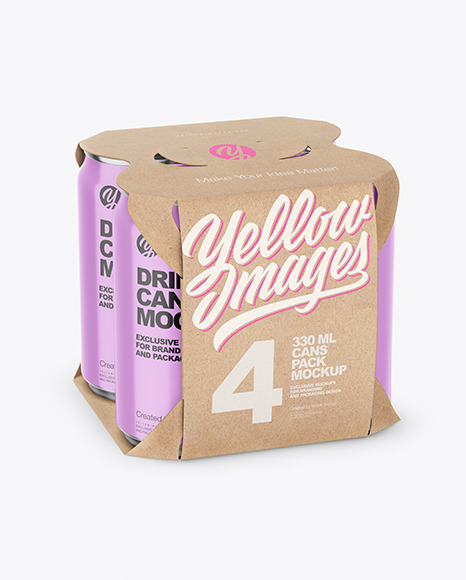 Carton Pack W/ 4 Glossy Cans Mockup