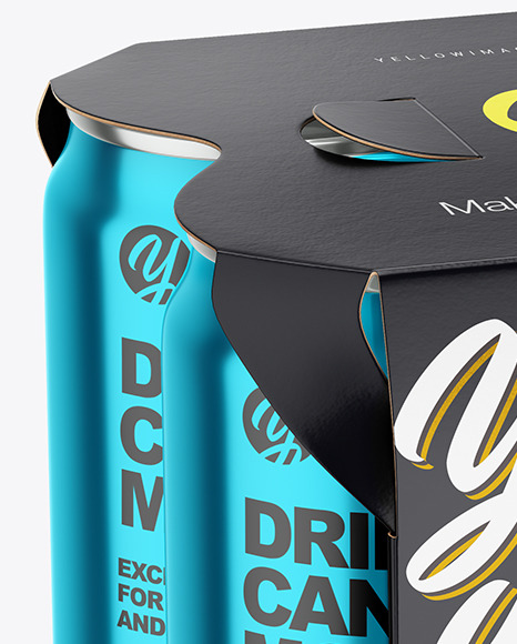 Carton Pack W/ 4 Glossy Metallic Cans Mockup