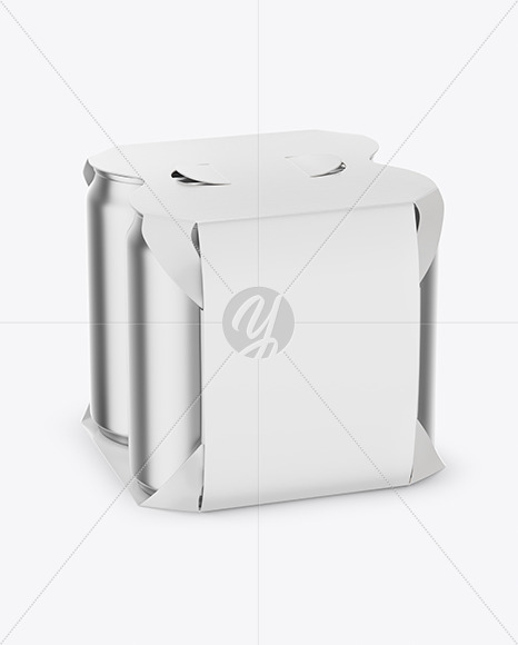 Carton Pack W/ 4 Matte Metallic Cans Mockup