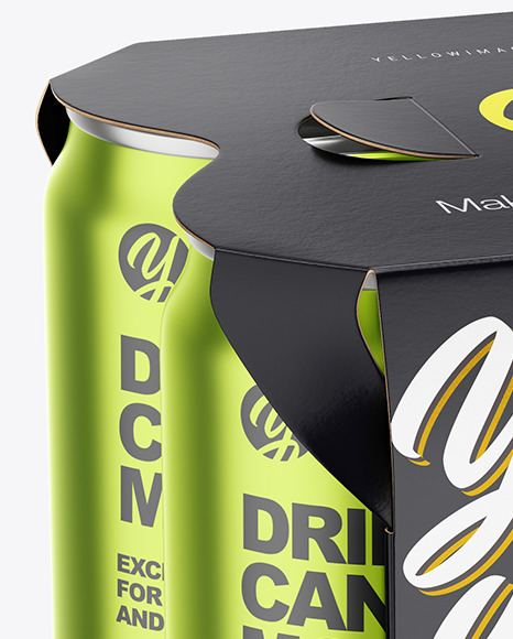 Carton Pack W/ 4 Matte Metallic Cans Mockup