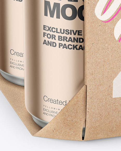 Carton Pack W/ 4 Matte Metallic Cans Mockup