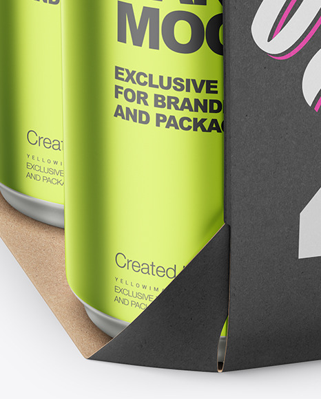 Carton Pack W/ 4 Matte Metallic Cans Mockup