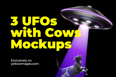 3 UFOs with Cows Mockups - Alien