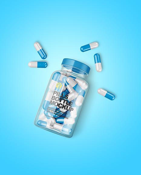 Clear Bottle with Pills Mockup