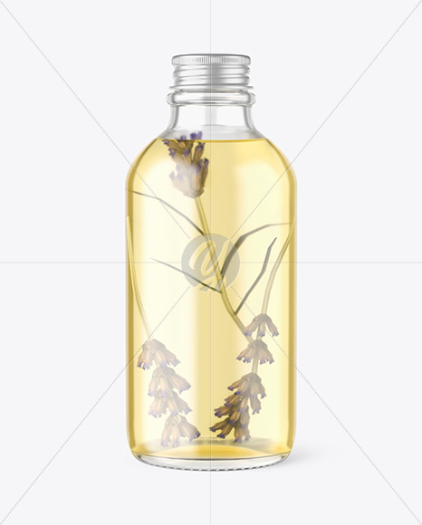 Glass Cosmetic Bottle With Flowers Mockup