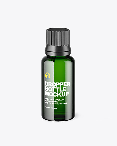 Green Glass Dropper Bottle with Paper Box Mockup