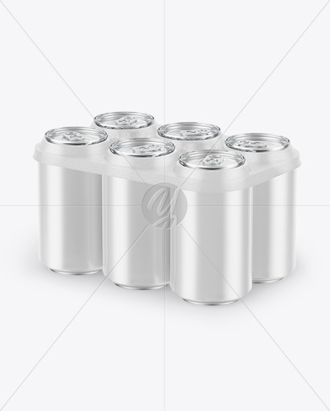 6 Pack Glossy Cans with Holder Mockup