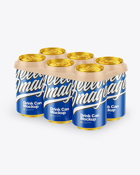 6 Pack Glossy Cans with Holder Mockup