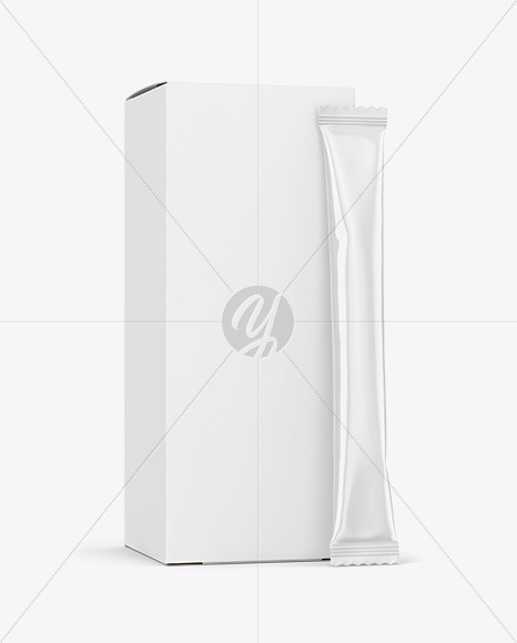 Glossy Stick Sachet w/ Paper Box Mockup