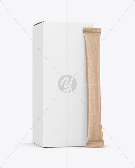 Kraft Stick Sachet w/ Paper Box Mockup