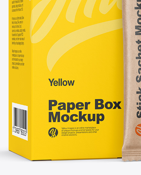 Kraft Stick Sachet w/ Paper Box Mockup