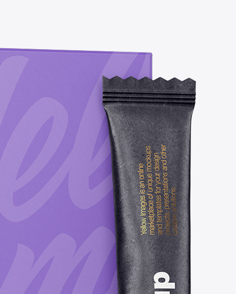 Kraft Stick Sachet w/ Paper Box Mockup