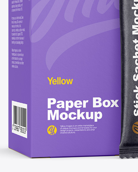 Kraft Stick Sachet w/ Paper Box Mockup