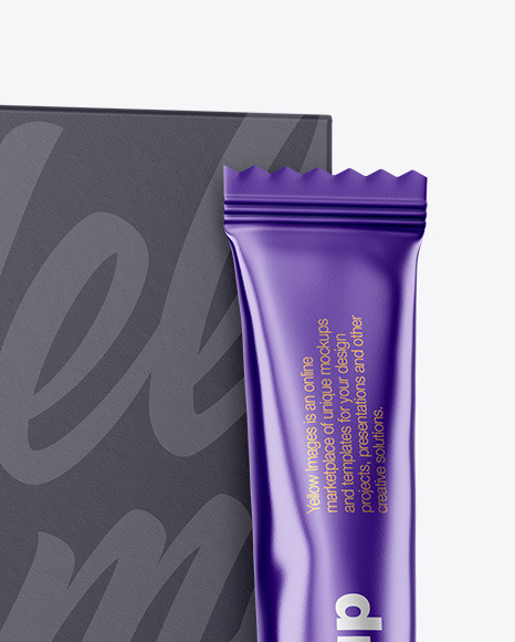 Matte Metallic Stick Sachet w/ Paper Box Mockup