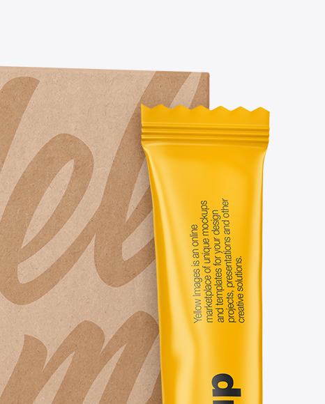 Matte Stick Sachet w/ Kraft Box Mockup