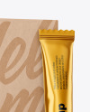 Matte Metallic Stick Sachet w/ Kraft Box Mockup