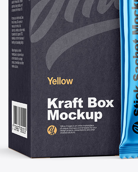 Metallic Stick Sachet w/ Kraft Box Mockup