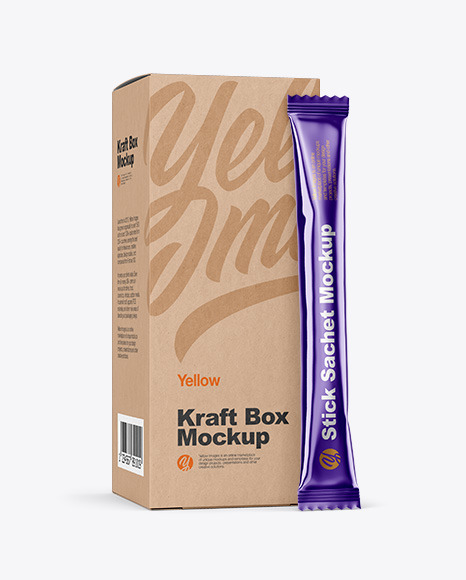 Metallic Stick Sachet w/ Kraft Box Mockup