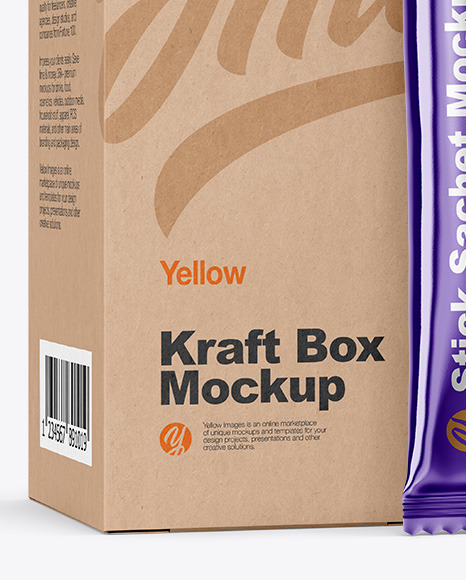 Metallic Stick Sachet w/ Kraft Box Mockup