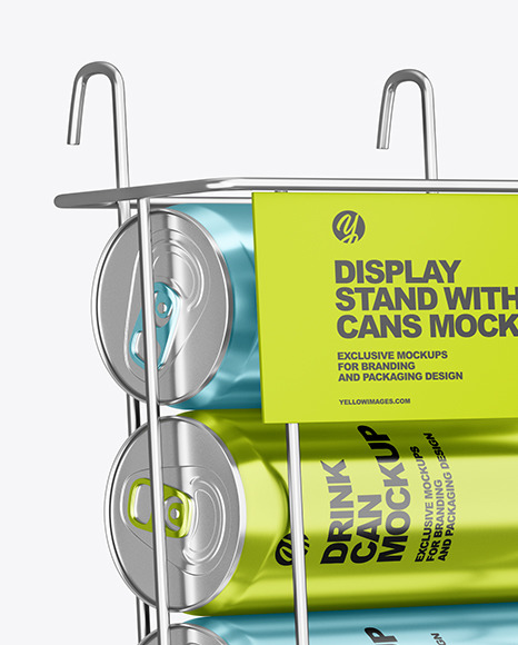 Display Stand w/ Metallic Cans Mockup