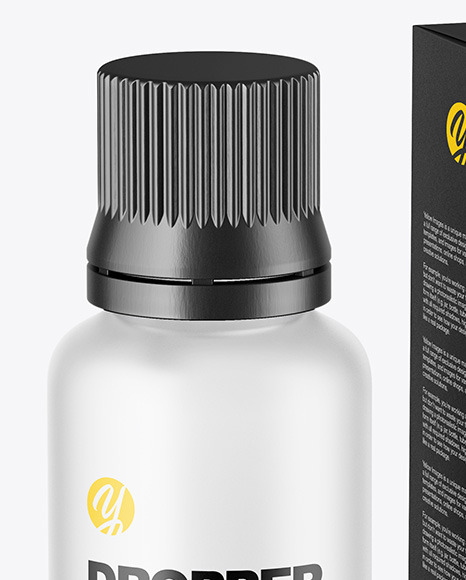 Frosted Glass Dropper Bottle with Paper Box Mockup