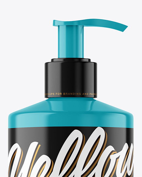 Glossy Plastic Bottle with Pump Mockup Glossy Plastic Bottle with Pump Mockup