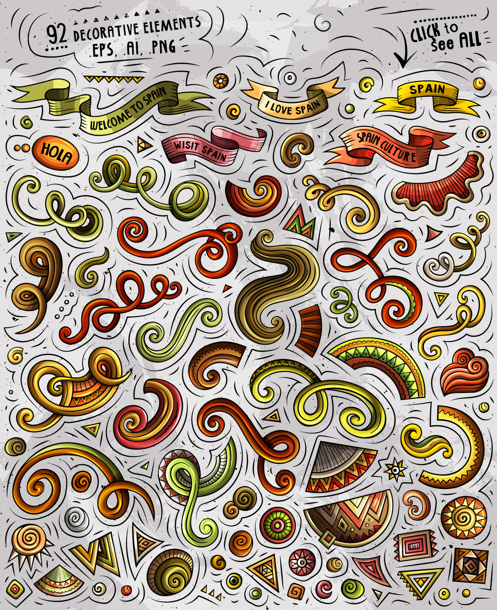 Spain Cartoon Objects Set Spain Cartoon Objects Set