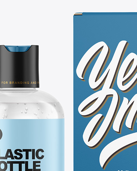 Clear Cosmetic Bottle with Box Mockup