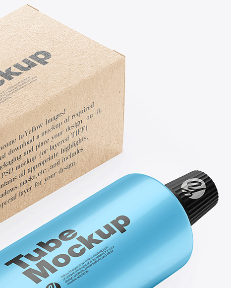 Kraft Box w/ Glossy Metallic Cosmetic Tube Mockup