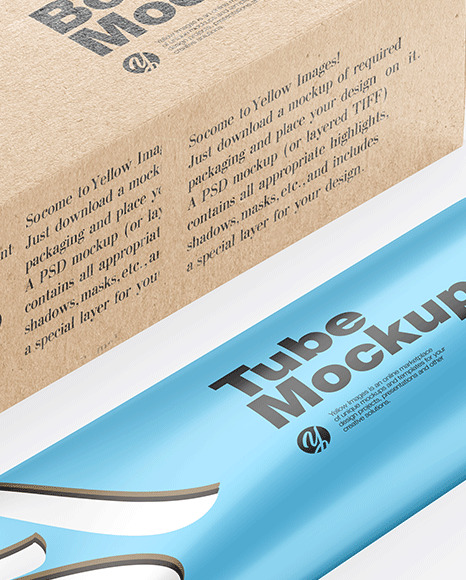 Kraft Box w/ Glossy Metallic Cosmetic Tube Mockup