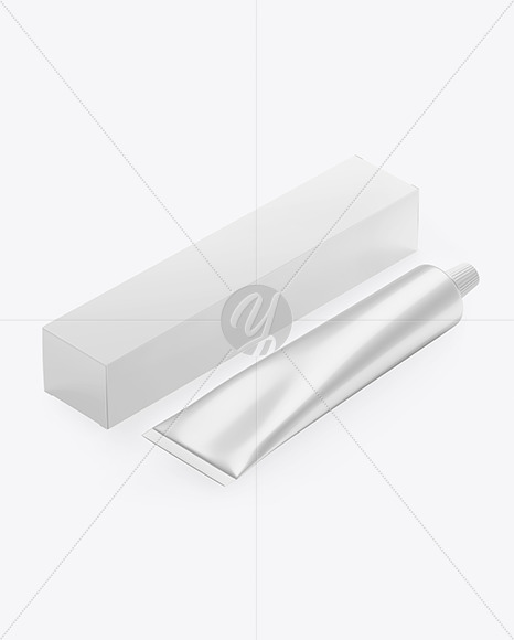 Glossy Box w/ Glossy Metallic Cosmetic Tube Mockup