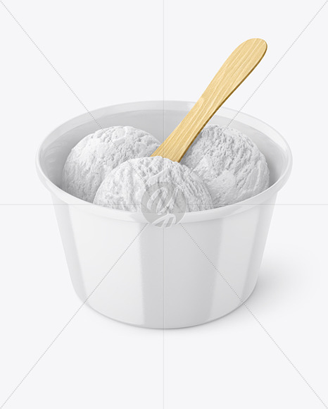 Glossy Ice Cream Cup w/ Wooden Stick Mockup