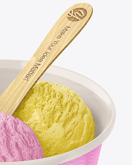 Glossy Ice Cream Cup w/ Wooden Stick Mockup