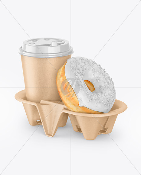 Kraft Coffee Cup with Donut in Holder Mockup
