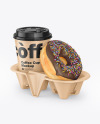 Kraft Coffee Cup with Donut in Holder Mockup