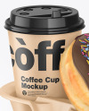 Kraft Coffee Cup with Donut in Holder Mockup